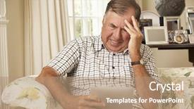  Presentation with 3d man sitting question mark - Audience pleasing presentation design consisting of silver surfer - frustrated retired senior man sitting backdrop and a coral colored foreground