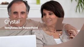  Presentation with laptop - Presentation theme with silver surfer - mature couple sitting on sofa background and a  colored foreground
