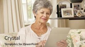  Presentation with computer - Amazing slide set having silver surfer - retired senior woman sitting backdrop and a soft green colored foreground