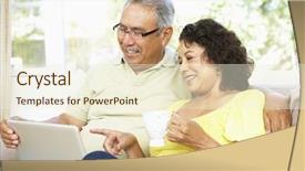  Presentation with at home senior care - Presentation enhanced with silver surfer - senior couple using laptop background and a cream colored foreground