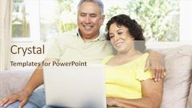  Presentation with senior couple - PPT theme consisting of silver surfer - senior couple using laptop background and a cream colored foreground