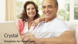  Presentation with at home senior care - Cool new PPT theme with silver surfer - senior couple using laptop backdrop and a coral colored foreground