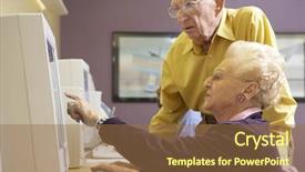  Presentation with helping man mountain - PPT theme enhanced with silver surfer - senior man helping senior woman background and a coral colored foreground