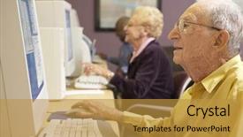  Presentation with computer - Amazing PPT theme having silver surfer - senior man using computer backdrop and a  colored foreground