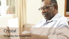  Presentation with home - Audience pleasing slide deck consisting of silver surfer - senior man using laptop backdrop and a coral colored foreground