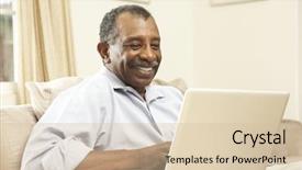  Presentation with laptop - Slide deck enhanced with silver surfer - senior man using laptop background and a soft green colored foreground