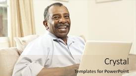  Presentation with senior smart home - Amazing PPT theme having silver surfer - senior man using laptop backdrop and a soft green colored foreground