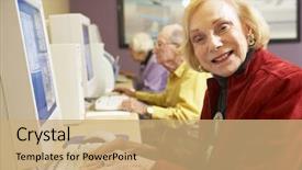  Presentation with computer misuse act - PPT theme having silver surfer - senior woman using computer background and a  colored foreground