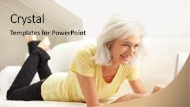  Presentation with sensuality woman black angel relaxing - Presentation theme having silver surfer - senior woman using laptop relaxing background and a lemonade colored foreground