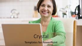  Presentation with kitchen - Amazing presentation theme having silver surfer - woman in kitchen with laptop backdrop and a  colored foreground