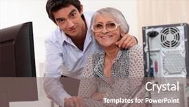  Presentation with helping man mouintain - Slides with silver surfer - young man helping an elderly background and a gray colored foreground