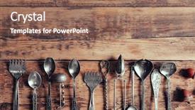  Presentation with cutlery easter table setting - PPT theme consisting of silver tea service - cutlery set on wooden table background and a violet colored foreground