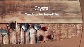  Presentation with cutlery - PPT theme having silver tea service - cutlery set on wooden table background and a violet colored foreground