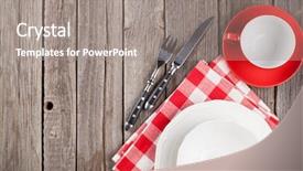  Presentation with empty - Presentation theme featuring silver tea service - empty plate and silverware background and a gray colored foreground