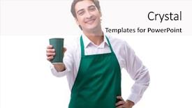  Presentation with waiter hand in white glove - Audience pleasing slides consisting of silver tea service - young waiter isolated on white backdrop and a  colored foreground