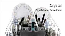  Presentation with white flowers - Beautiful presentation theme featuring silver tea service set - dish-washer filled with earthenware white backdrop and a  colored foreground