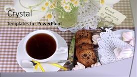  Presentation with checkered tablecloth - PPT theme having silver tea service set - table setting with chamomiles background and a  colored foreground