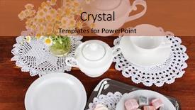  Presentation with table setting - Slides enhanced with silver tea service set - table setting with chamomiles background and a  colored foreground