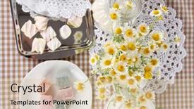  Presentation with checkered tablecloth - PPT theme featuring silver tea service set - table setting with chamomiles background and a  colored foreground