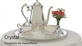  Presentation with high tea - Beautiful PPT theme featuring silver tea service backdrop and a light gray colored foreground