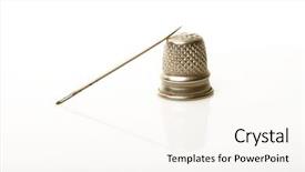  Presentation with needle - Slide deck featuring silver thimble and needle over white background background and a cream colored foreground