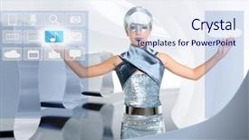  Presentation with touch screen - Beautiful presentation featuring silver touch finger icloud backdrop and a sky blue colored foreground