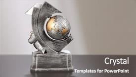  Presentation with trophy - Presentation design consisting of silver trophy with golden globe background and a gray colored foreground