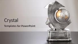  Presentation with golden trophy on the purple - Amazing PPT theme having silver trophy with golden globe backdrop and a light gray colored foreground