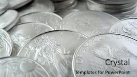  Presentation with silver chalice - Cool new PPT theme with silver u s bullion coins backdrop and a light gray colored foreground