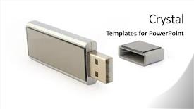  Presentation with flash - Cool new presentation theme with silver-usb-flash-drive backdrop and a white colored foreground