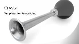  Presentation with radio station air vintage microphone - Colorful presentation design enhanced with bugle - silver vintage bicycle air horn backdrop and a white colored foreground