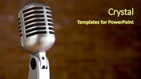  Presentation with radio station air vintage microphone - Slide deck consisting of silver vintage microphone in front background and a  colored foreground