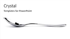  Presentation with spoon - Colorful slide deck enhanced with silverware - spoon isolated on white backdrop and a white colored foreground