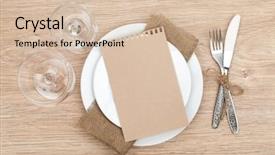  Presentation with wine - Colorful presentation theme enhanced with silverware set on wooden table backdrop and a lemonade colored foreground