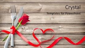  Presentation with dinner party - Theme with silverware tied up with red background and a coral colored foreground