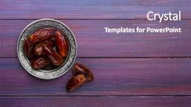  Presentation with flat - Colorful presentation theme enhanced with silvery - plate of dates on dark backdrop and a gray colored foreground
