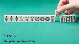  Presentation with mahjong - Slide deck enhanced with leading dice - smooth table surface background and a teal colored foreground
