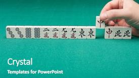  Presentation with mahjong - Colorful slide set enhanced with leading dice - smooth table surface backdrop and a teal colored foreground