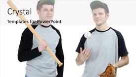  Presentation with baseball - Colorful theme enhanced with handsome young men with bat backdrop and a sky blue colored foreground