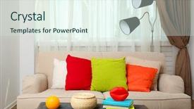  Presentation with living room - Presentation design featuring simlpy - modern living room interior background and a sky blue colored foreground