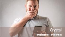  Presentation with phone - Amazing presentation design having simly - guy in grey shirt astonished backdrop and a  colored foreground