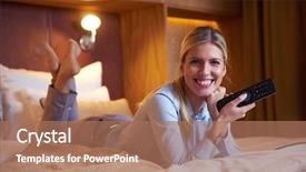  Presentation with business hotel - Colorful presentation design enhanced with simly - young business woman relaxing backdrop and a coral colored foreground