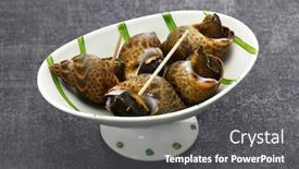  Presentation with snail - Slide deck with simmered-baigai-sea-snail-japanese background and a dark gray colored foreground