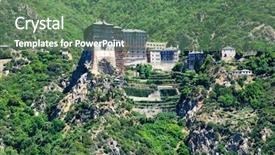  Presentation with monastery - Presentation theme consisting of simonopetra monastery athos peninsula mount background and a ocean colored foreground