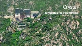  Presentation with mount emei - Colorful PPT theme enhanced with simonopetra monastery athos peninsula mount backdrop and a ocean colored foreground