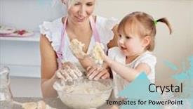  Presentation with christmas baking - PPT theme enhanced with simper woman baking cookies with her daughter against christmas frame background and a soft green colored foreground