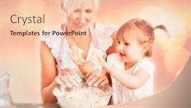  Presentation with baking cookies - Beautiful presentation theme featuring simper woman baking cookies with her daughter against background of multiple color backdrop and a lemonade colored foreground