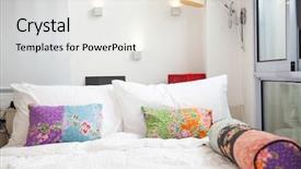  Presentation with bed - Colorful slide deck enhanced with soft simple - bed with colorful pillows backdrop and a sky blue colored foreground
