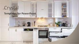  Presentation with simple - Audience pleasing PPT theme consisting of simple and luxury modern white kitchen interior some doors and drawers are open backdrop and a soft green colored foreground