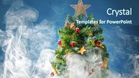  Presentation with ice blue - Theme with simple bachground light colour - christmas tree in ice fog background and a ocean colored foreground